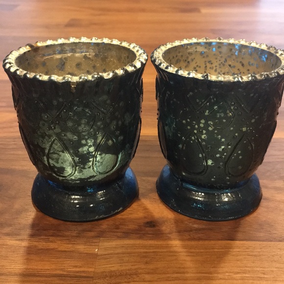 Pier 1 Other - Pier I blue mercury glass votive holders